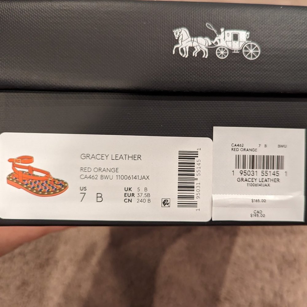 COACH Gracey Leather Red Orange Sandal Size 7 NEW WITH BOX - Picture 10 of 12